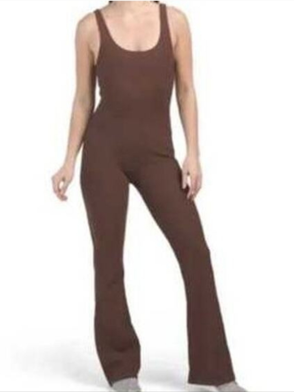 WILO THE LABEL Ribbed Flare Jumpsuit in Chocolate NWT Sz L